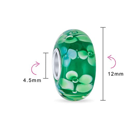 Bling Jewelry .925 Sterling Silver Murano Glass Floral Blue Green Pink Red Black White Flower Spacer Charm Bead For Women Teen for Bracelet - color: Green Set