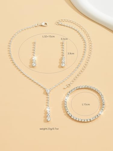 MIFYNN Rhinestone Wedding Set for Women Sparkle Crystal Earrings Necklace Bracelet Jewelry Set Wedding Party Prom Jewelry Set for Brides Bridesmaid - color: Silver