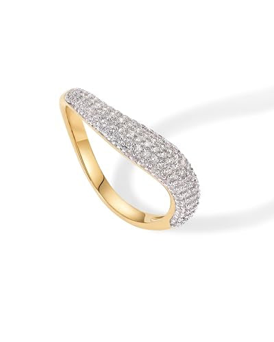 PAVOI 14K Gold Plated Wavy Cubic Zirconia Stackable Ring for Women | Twisted Wave CZ Band | Delicate Eternity Rings - color: Yellow Gold