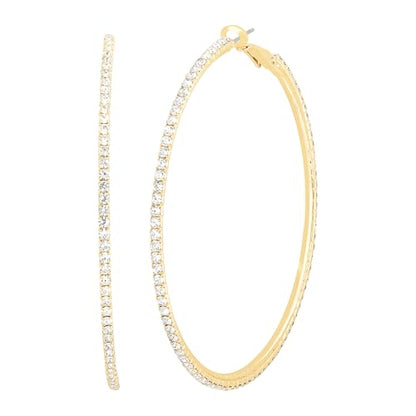 Jessica Simpson Womens Hoop Earrings - Silver-Tone or Gold-Tone Hoop | Earrings for Women - color: Clear Crystal
