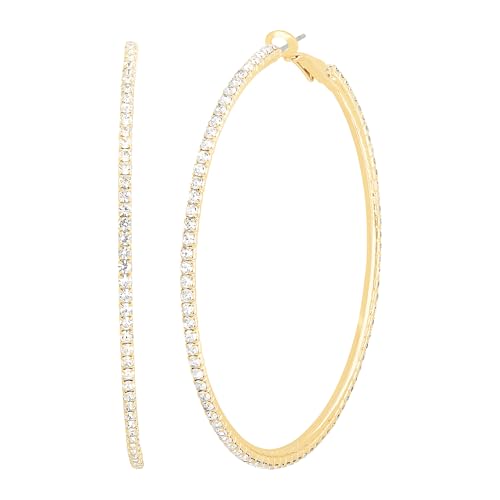 Jessica Simpson Womens Hoop Earrings - Silver-Tone or Gold-Tone Hoop | Earrings for Women - color: Clear Crystal