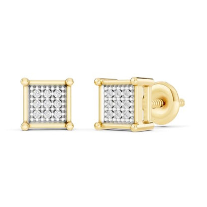 Dazzlingrock Natural Round White Diamond Square Shaped Unisex Stud Earrings | 0.06 Ctw | 925 Sterling Silver - color: Yellow Plated 925 Sterling Silver, size: Screw Back