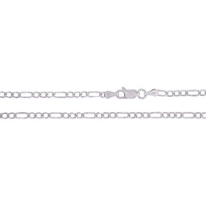 14K Gold or Rhodium Plated Silver Figaro Diamond Cut Pave Chain For Men | 1mm-13mm Thick | Solid 925 Figaro Italian Necklaces For Men - style: 2.60MM- White