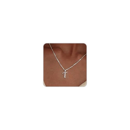 Initial Necklace for Women, 14K Gold Silver Plated Box Chain Letter Pendant, Trendy Name Necklace, Dainty Personalized Charm Jewelry Gift for Her - color: Silver, style: T