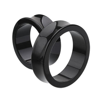 1 PAIR (2pcs) ACRYLIC TUNNELS Double Flare Gauges Solid Saddle Thin Ear Flesh Plugs 1037 - color: Black, size: 1-1/8" (28MM)