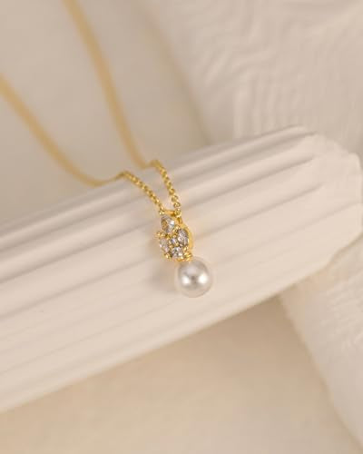 Pearl Necklace for Women- 14K Gold-plated/White Gold-plated Dainty Pearl Necklace for Women - color: Gold CZ pearl 371