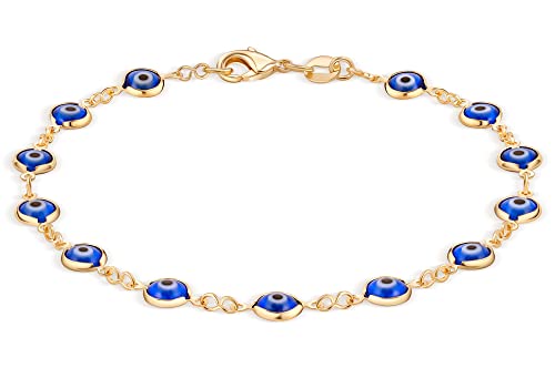 Barzel 18k Gold Plated Evil Eye Anklet Bracelet - Made In Brazil - color: Blue