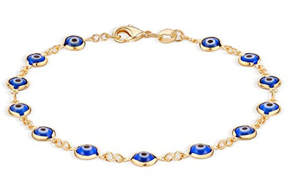 Barzel 18k Gold Plated Evil Eye Anklet Bracelet - Made In Brazil - color: Blue