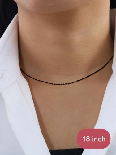 FOCALOOK Womens Chain Necklace, 1/1.4/2mm Thin Cable Link Necklace Chain | Hypoallergenic 316L Stainless Steel, Non Tarnish, Sturdy Chain for Pendants, 14K Gold Plated/Silver/Rose Gold/Black, 14-30" - color: 1.4mm Black, size: 24 Inch