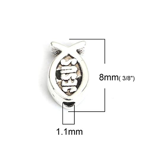 JGFinds Small Spacer Bead Tiny Fish Charms - 95 Pack, 8mm with 1.3mm Hole, (Jesus Religious Fish), Charms for Craft and Jewelry Making Supplies - color: Jesus Religious Fish