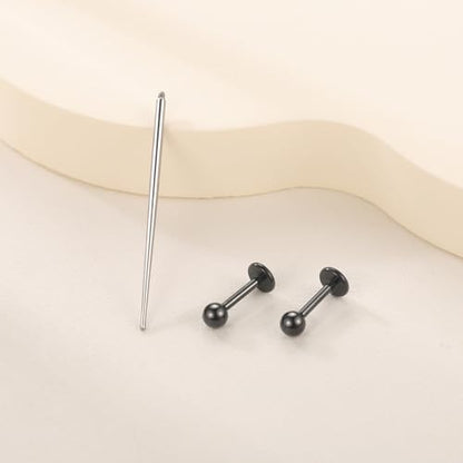 Xpircn ASTM F136 Titanium Flat Back Stud Earrings Internally Threaded Labret Monroe Lip Nose Studs Tragus Helix Conch Cartilage Piercing Jewelry for Women - color: 18G 6MM Bar,3MM Ball,Black