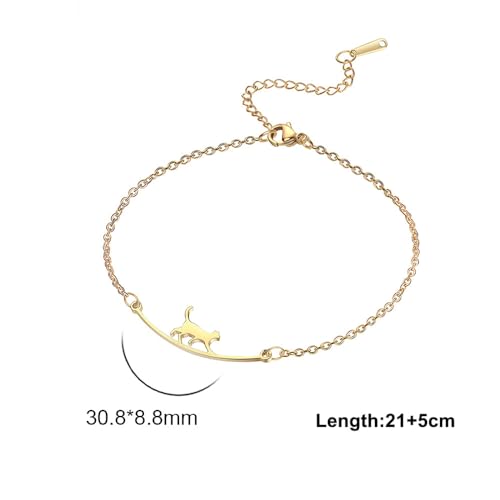 Dainty Gold Anklets for Women Stainless Steel Simple Ankle Bracelets Summer Beach Foot Chain Jewelry Gift - color: Cat Gold