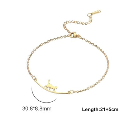 Dainty Gold Anklets for Women Stainless Steel Simple Ankle Bracelets Summer Beach Foot Chain Jewelry Gift - color: Cat Gold