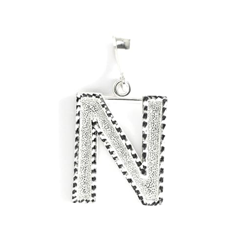 Personalized 1.0 Inch Solid.925 Sterling Silver Initial A-Z Charm - style: N