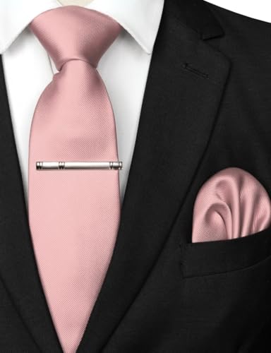 JEMYGINS Solid Color Formal Necktie and Pocket Square Tie Clip Sets for Men - color: Rose Gold