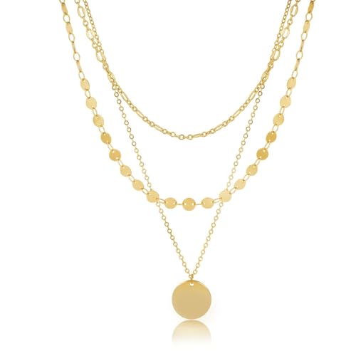 Gold Necklace for Women 14K Gold Plated Layered Necklaces Dainty Pendant Necklace Cute Stack Necklaces Set Fashion Jewelry Gift for Her - style: circle1-gd