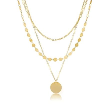 Gold Necklace for Women 14K Gold Plated Layered Necklaces Dainty Pendant Necklace Cute Stack Necklaces Set Fashion Jewelry Gift for Her - style: circle1-gd