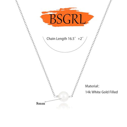 Pearl Necklace for Women- 14K Gold-plated/White Gold-plated Dainty Pearl Necklace for Women - color: Silver single pearl