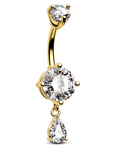Belly Button Ring Dangle Belly Rings 316L Surgical Steel Belly Button Piercing Jewelry Teardrop Navel Ring for Women - color: Gold-CLCZ-10mm