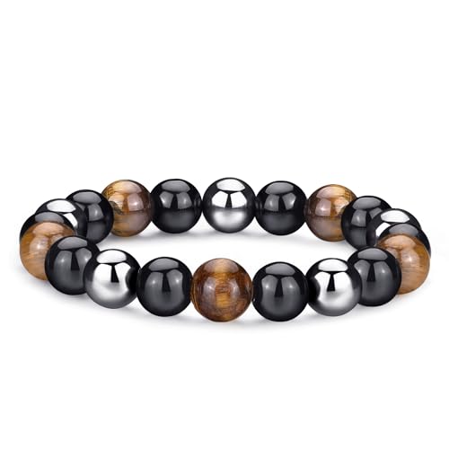 Mens Bead Bracelet Set - Adjustable Elastic Rope With 6&8MM Natural Stone Multi-Colored Beads - Tiger Eye Bracelets for Men - Gift - style: 3,tiger eye,black bracelets set