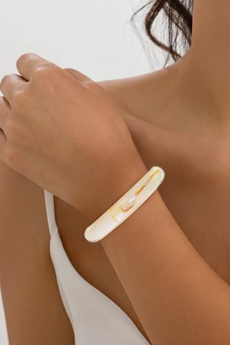 Chunky Acrylic Bangles Bracelets For Women Geometric Acrylic Resin Acetate Mottled Wide Bangle Bracelet Statement Colorful Bangles for Party - color: 01-beige bangle