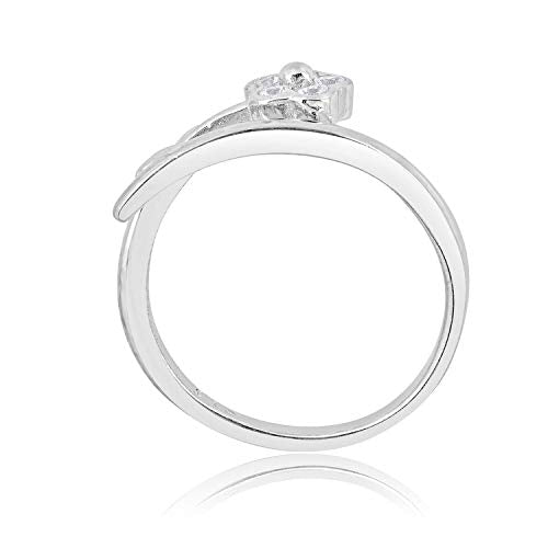 AVORA 925 Sterling Silver Adjustable Bypass Flower Toe Ring with Simulated Diamond CZ