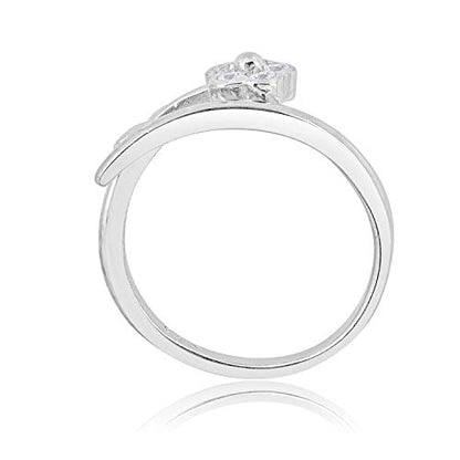 AVORA 925 Sterling Silver Adjustable Bypass Flower Toe Ring with Simulated Diamond CZ