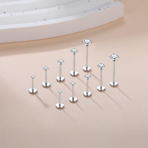 Aumeo 20G 18G 16G Threadless Push in Nose Rings Studs Surgical Steel Labret Jewelry Monroe Lip Rings Studs Medusa Ashley Piercing Jewelry for Women - color: Silver, size: 20g*6/7/8/10/12mm