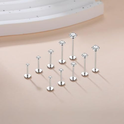 Aumeo 20G 18G 16G Threadless Push in Nose Rings Studs Surgical Steel Labret Jewelry Monroe Lip Rings Studs Medusa Ashley Piercing Jewelry for Women - color: Silver, size: 20g*6/7/8/10/12mm
