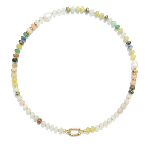 CONRAN KREMIX Colorful Stone Beaded Necklace for Women,Natural Gemstone Bead Choker Necklaces Boho Summer Beach Layering Necklace Jewelry Gift for Women - color: Colourful-B