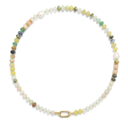 CONRAN KREMIX Colorful Stone Beaded Necklace for Women,Natural Gemstone Bead Choker Necklaces Boho Summer Beach Layering Necklace Jewelry Gift for Women - color: Colourful-B