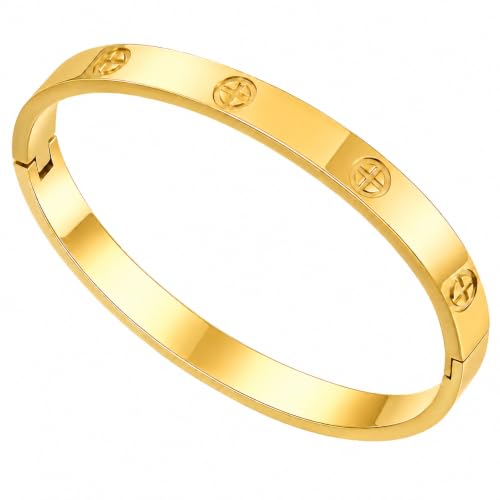 Friendship Love Bracelet for Women, 18K Gold Plated Titanium Steel Cuff - color: Gold, size: Cross 7.5''