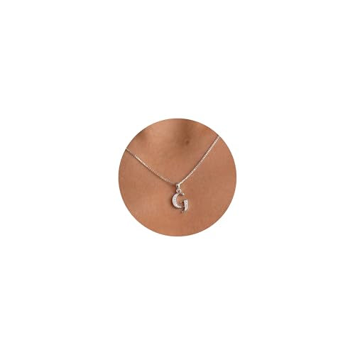 Initial Necklace for Women, 14K Gold Silver Plated Box Chain Letter Pendant, Trendy Name Necklace, Dainty Personalized Charm Jewelry Gift for Her - color: Silver, style: G