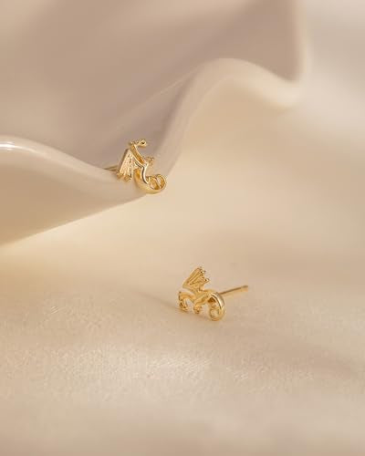 Stud Earrings for Women- 14K Gold/White Gold Plated/Black Bow Dragon Softball Snake Bat Stud Earrings - color: Dragon
