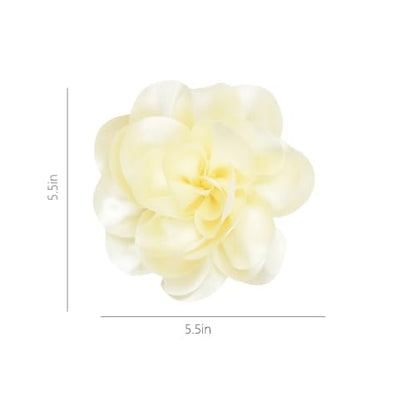 Large Rose Flower Brooches Chiffon Camellia Brooch Lapel Pins Hair Clips Hat Pins for Women Wedding Banquet Accessories Large Satin Flowers 5.5in - color: Beige