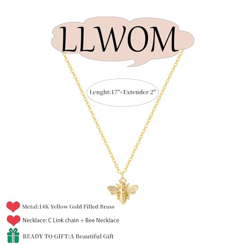 LLWOM Gold Necklace for Women-14k Gold Plated Infinity Necklace Star Of David Necklace Evil Eye Cross Pendants Heart Dainty Gold Necklace For Women - color: Gold-Bee