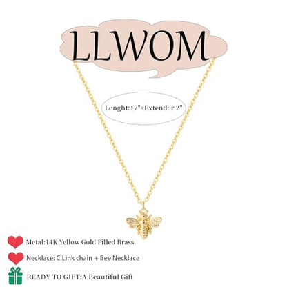 LLWOM Gold Necklace for Women-14k Gold Plated Infinity Necklace Star Of David Necklace Evil Eye Cross Pendants Heart Dainty Gold Necklace For Women - color: Gold-Bee