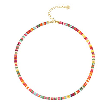 Aobei Pearl Gemstone Beaded Choker Necklace for Women Boho Turquoise/Cultured Freshwater Pearls/Garnet/Amazonite Jewelry - color: F Colorful Rainbow Clay Beads