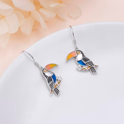 S925 Sterling Silver Cute Bird Earrings for Women Jewelry - color: Toucan