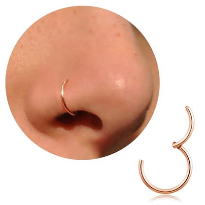 20G 18G 16G Titanium Nose Ring Hoop, Cartilage Hoop Earrings for Women Men Silver Gold Nose Ring Septum Ring Tragus Conch Helix Daith Lip Piercing Jewelry 6mm/7mm/8mm/9mm/10mm - color: Rose Gold-20g, style: 6mm