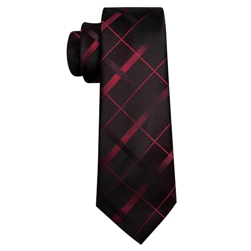 YOHOWA Men Plaid/Striped Ties Clip Set Silk Necktie Pocket Square Cufflinks | Woven Classic,Formal/Casual Mens Tie,Pocket Square Cufflinks Set,Luxury,Business,Wedding,Party,Prom,Graduation - color: Black Red