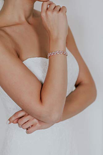 SWEETV Wedding Bridal Bracelet for Brides, Cubic Zirconia Classic Tennis Bracelet for Women Jewelry Gift - color: Rose Gold