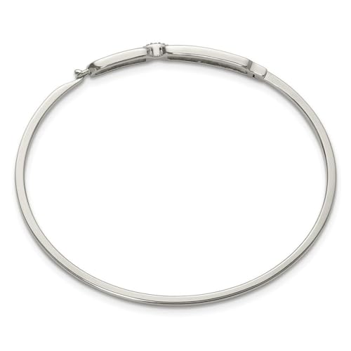 JewelryWeb 2mm Stainless Steel Polished With Crystals Hinged Bangle Bracelet Cuff Bracelet for Women