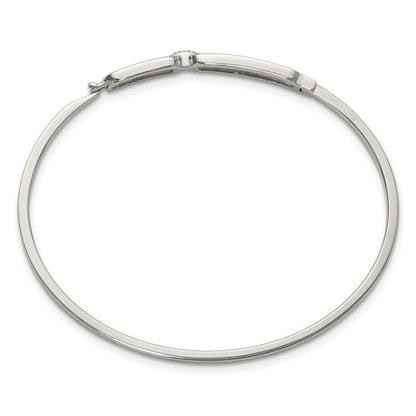 JewelryWeb 2mm Stainless Steel Polished With Crystals Hinged Bangle Bracelet Cuff Bracelet for Women