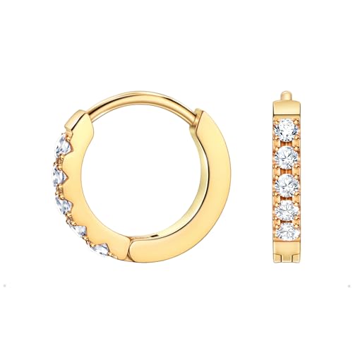 Birthstone Huggie Hoop Earrings for Women, Cubic Zirconia Small Hoops | 316L Surgical Steel, 18K Gold or Silver, 6-10mm, Hypoallergenic Waterproof, Cartilage Piercing, Birthday Gift - color: 04 APR. Clear Crystal - Gold, size: 8mm