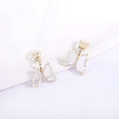 YOQUCOL Butterfly Shape Crystal Clip On Earrings Non Pierced Golden Stud for Women - color: Transparent