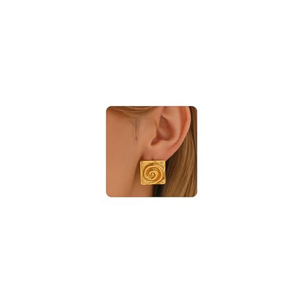 Chunky Stud Earrings for Women 18K Gold Plated Large Square Rectangle Geometric Round Swirl Stud Earrings Trendy Irregular Hammered Statement Earrings - color: Square Swirl-Gold