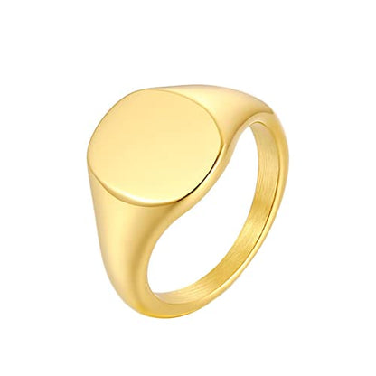 Promise Rings for Women Stainless Steel,Oval Signet Polished 12MM Ring for Women Silver/Gold Engagement Rings for Women - color: Gold