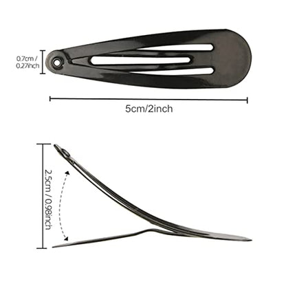 Black Snap Hair Clips, 12 Pcs Hair Barrettes for Women, 2 Inch | Non-slip Metal Hair Barrette Accessories for Girls, Women, Kids Teens or Toddlers