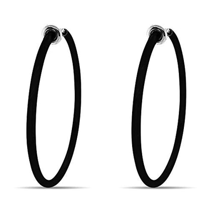 Clip On Spring Hoop Earrings for Non-Pierced Ears - color: Black, size: 40mm